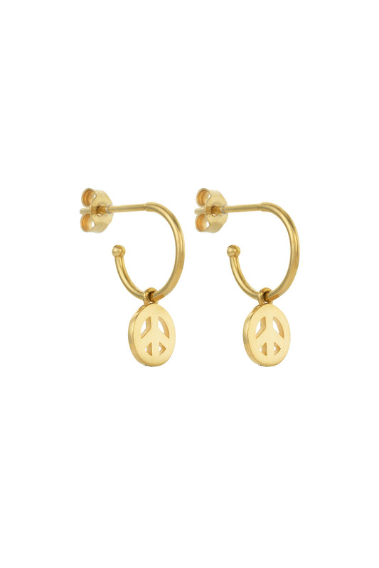 Peace Hoop Earrings Gold