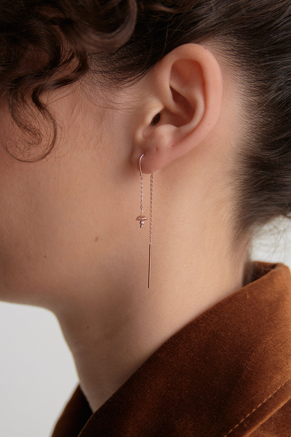 Mushroom Thread Earrings Rose Gold
