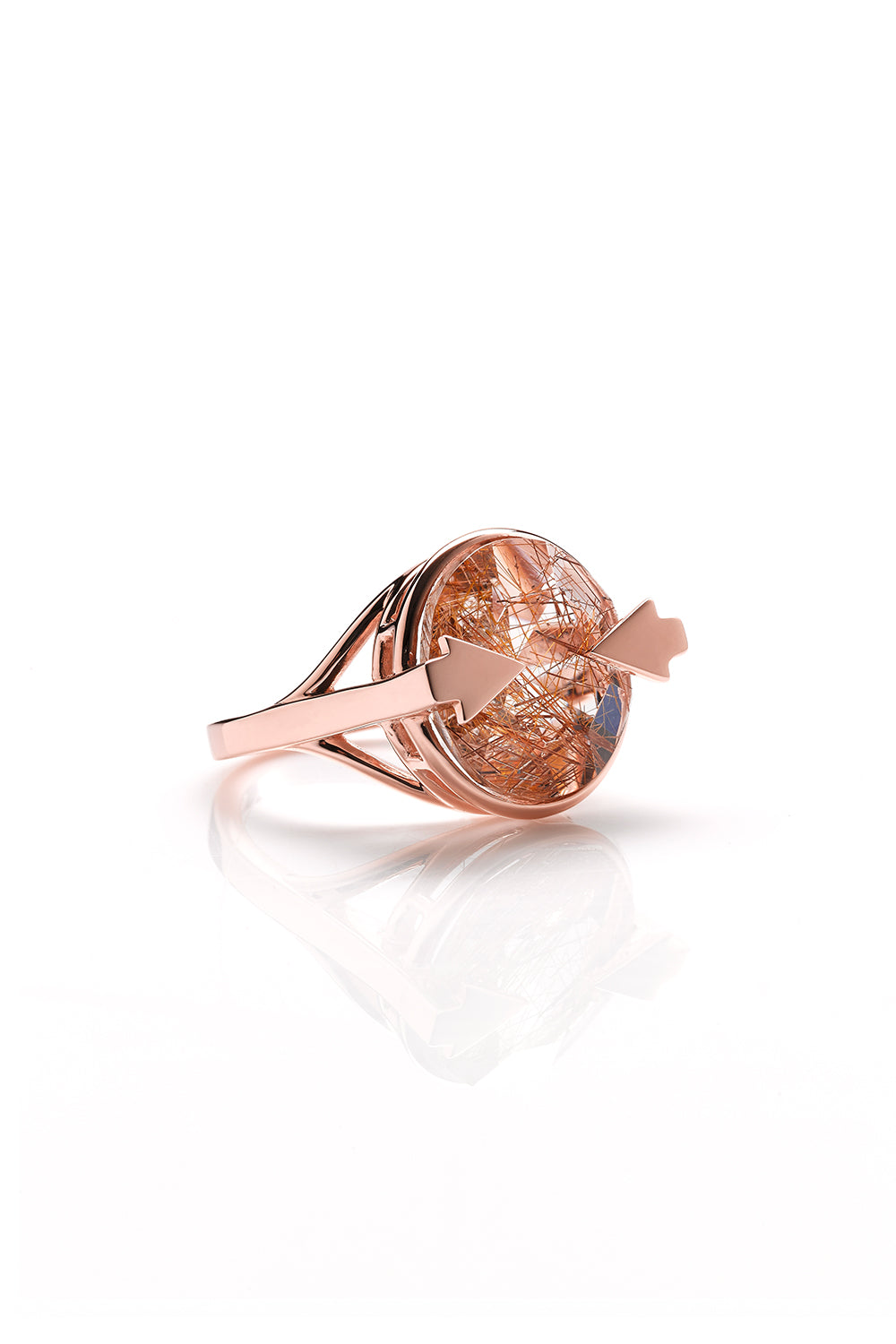Navigator Ring with 14mm Round Rutilated Quartz Rose Gold