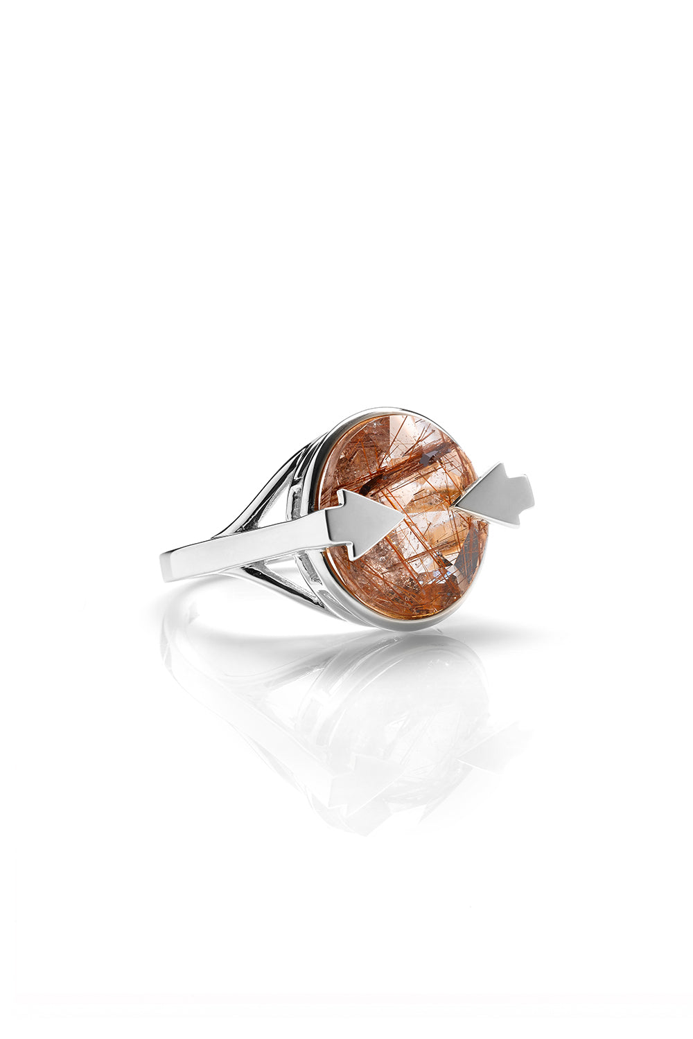 Navigator Ring with 14mm Round Rutilated Quartz Silver