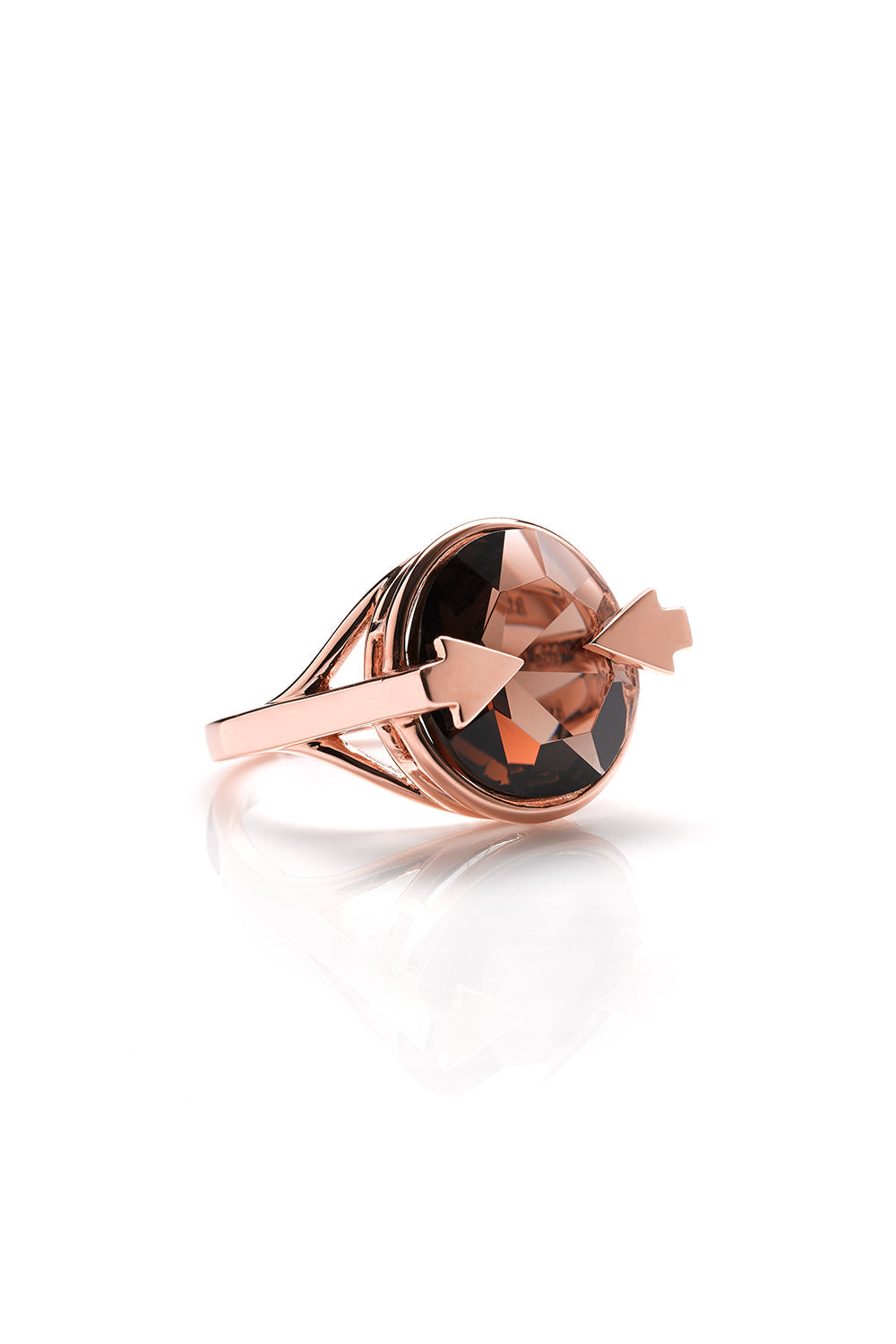 Navigator Ring with 14mm Round Smoky Quartz Rose Gold
