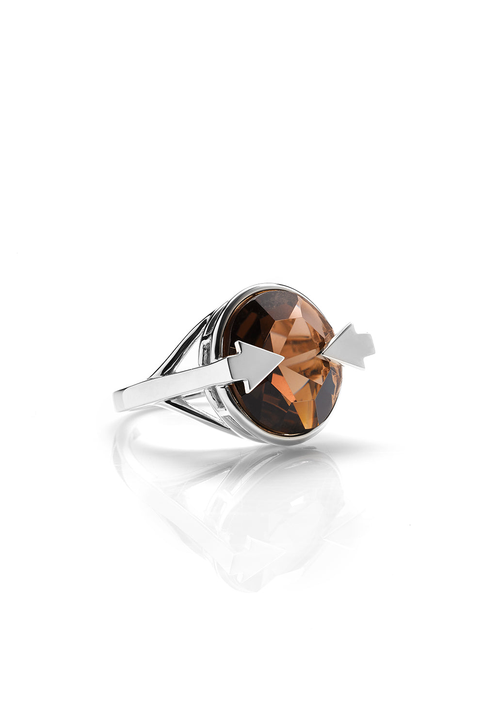 Navigator Ring with 14mm Round Smoky Quartz Silver