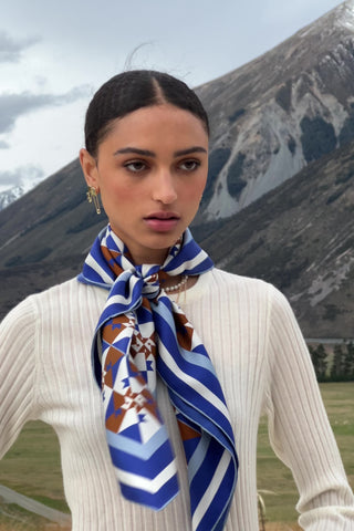 Monogram Tiles Classic Silk Scarf Blue Multi