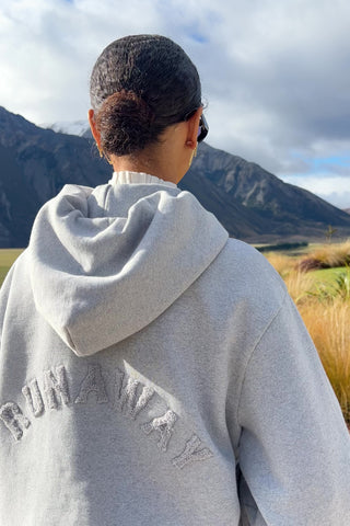 Runaway College Cropped Oversized Hoodie Grey Marle
