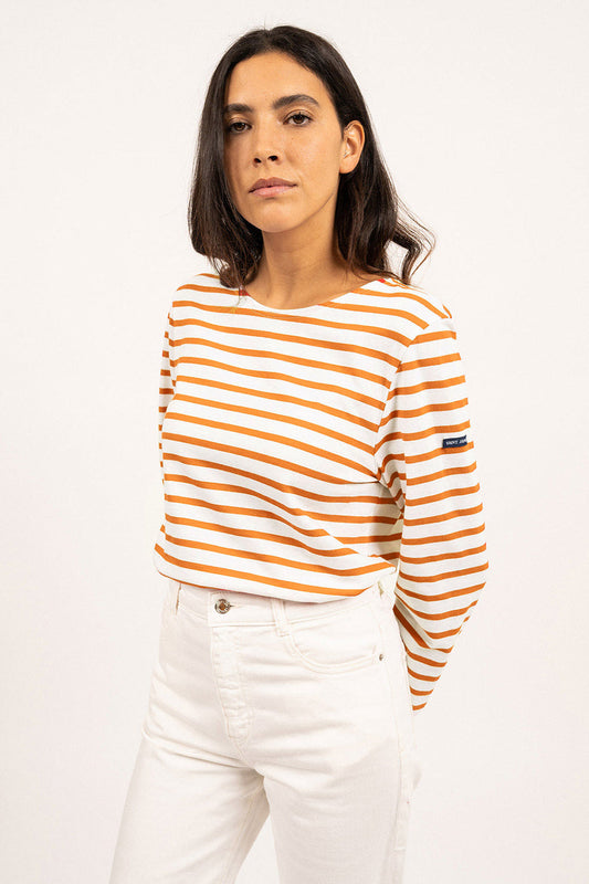 Minquiers Moderne Striped Sailor Shirt Neige/Orange Fluo