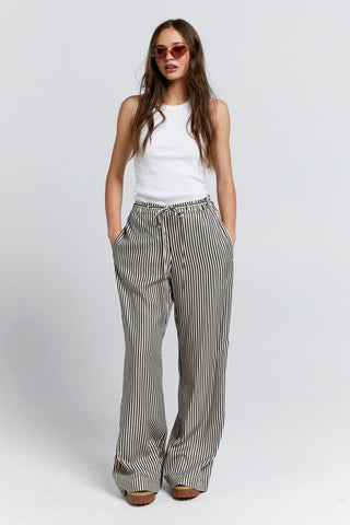 Tied Palazzo Lounge Pants Black Stripe
