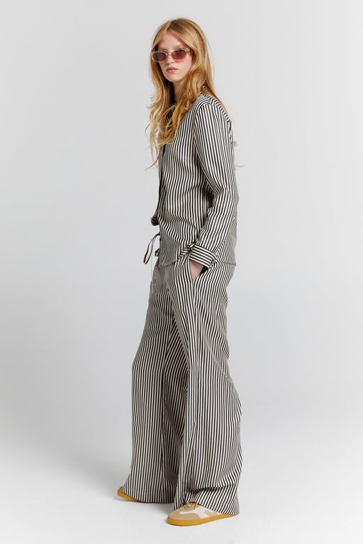 Tied Palazzo Lounge Pants Black Stripe