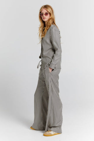 Tied Palazzo Lounge Pants Black Stripe
