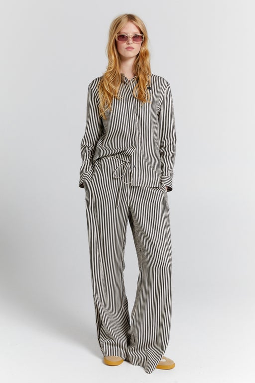 Tied Palazzo Lounge Pants Black Stripe