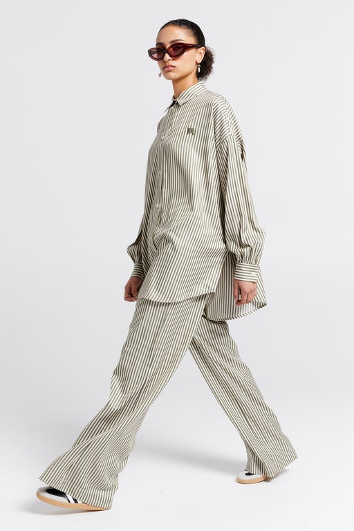 Tied Palazzo Lounge Pants Olive Stripe
