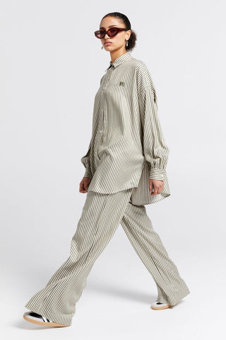 Tied Palazzo Lounge Pants Olive Stripe