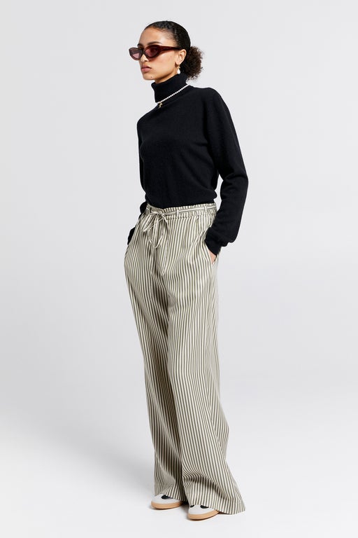 Tied Palazzo Lounge Pants Olive Stripe