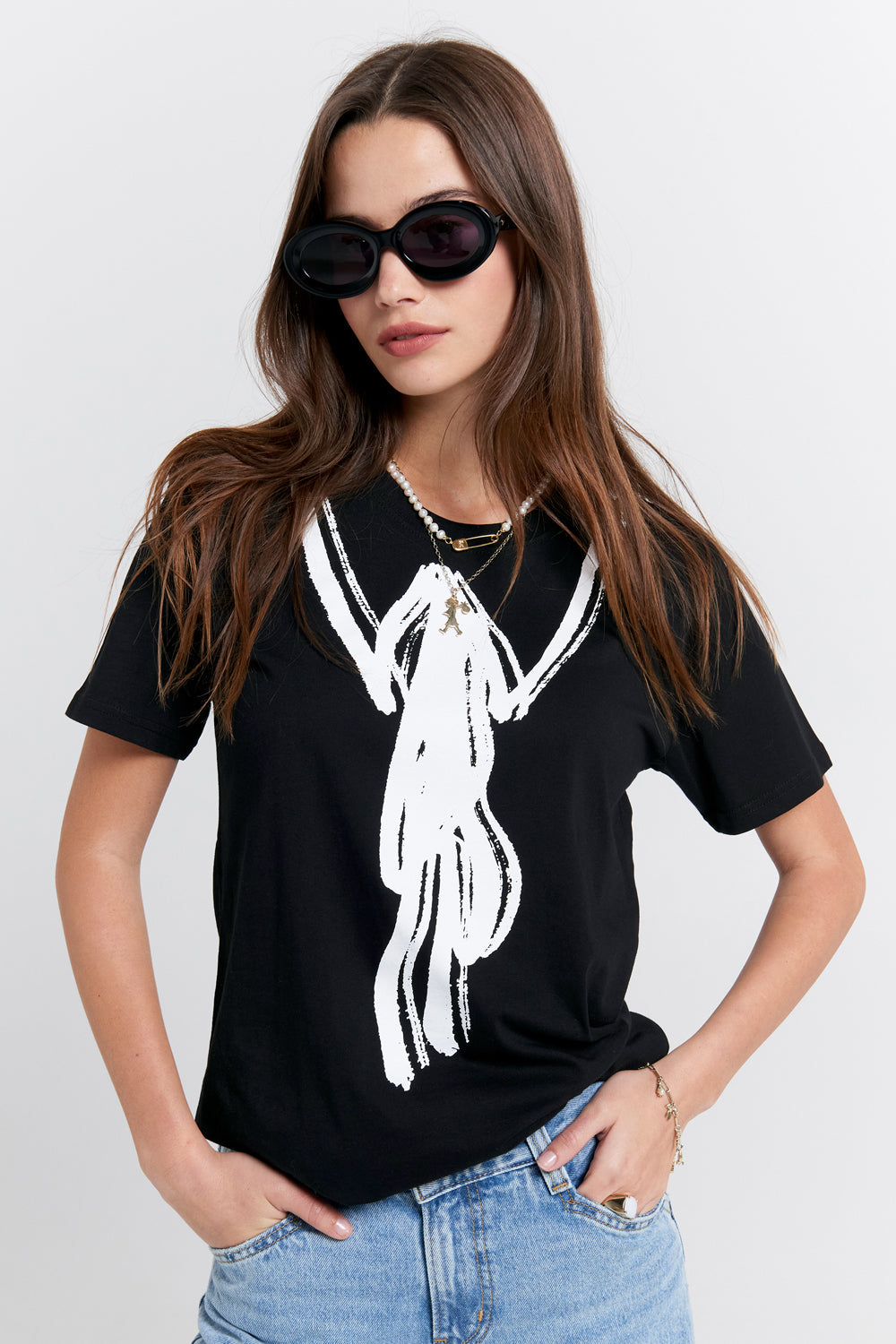 Trompe-L'oeil Collar Organic Cotton T-Shirt Black