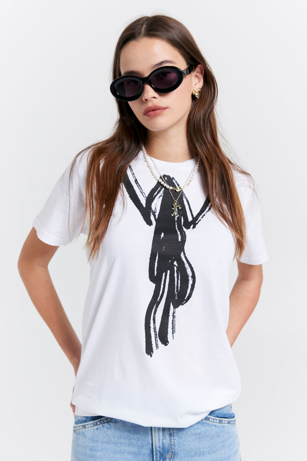 Trompe-L'oeil Collar Organic Cotton T-Shirt White