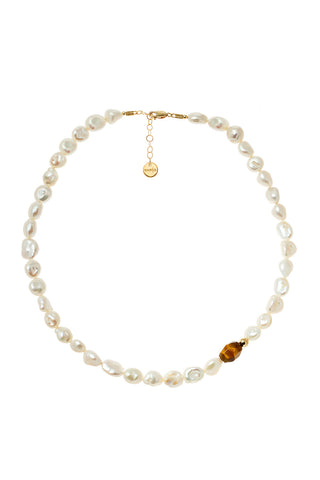 Vania Large Pearl with Tiger's Eye Necklace