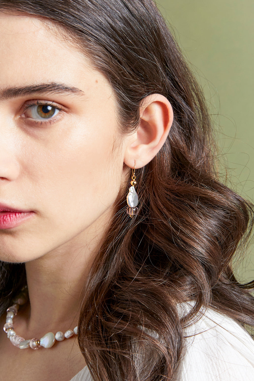 Pearl with Czech Glass Earring Pearl with Pink