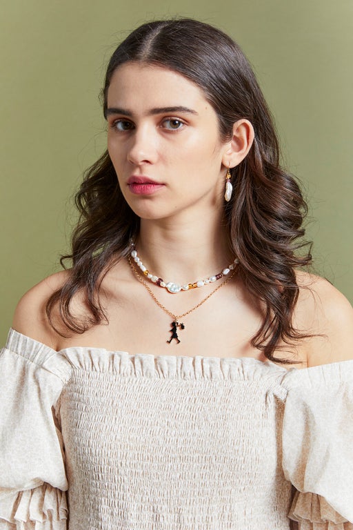 Pearl with Czech Glass Necklace Pearl with Ochre/Violet