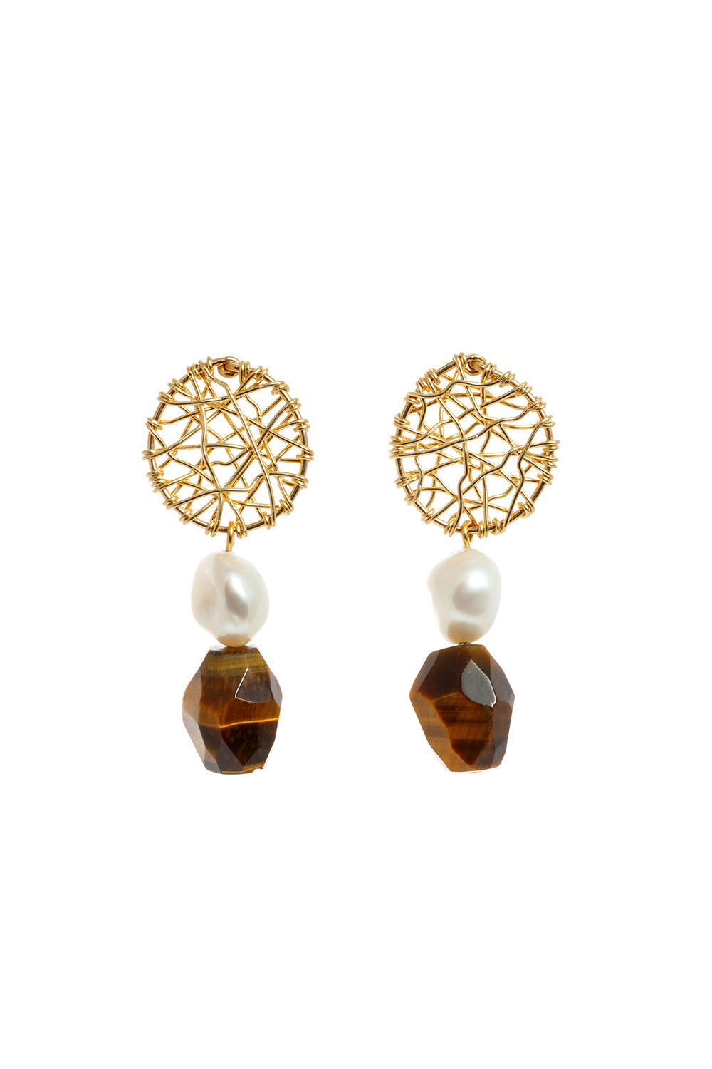 Stud Daydreamer Pearl and Tiger's Eye Earrings