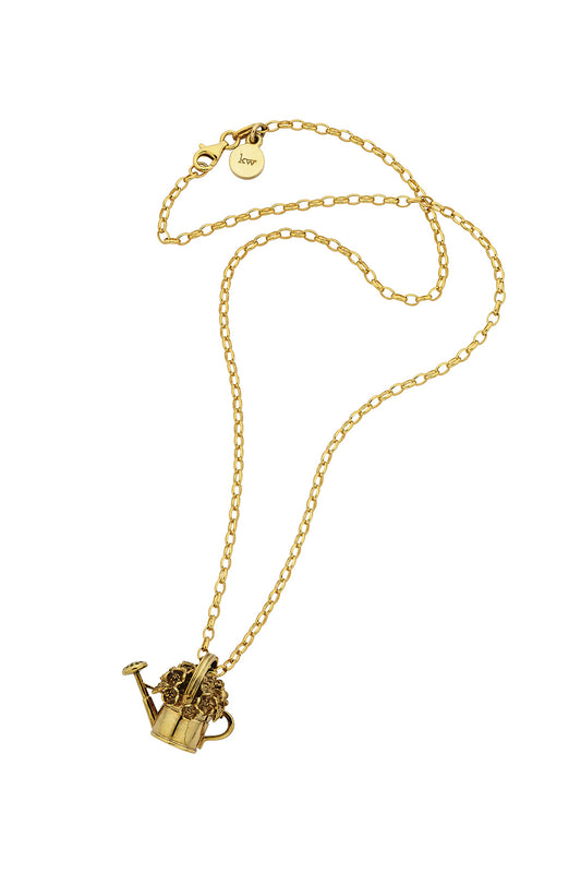 Watering Can & Flowers Pendant Gold