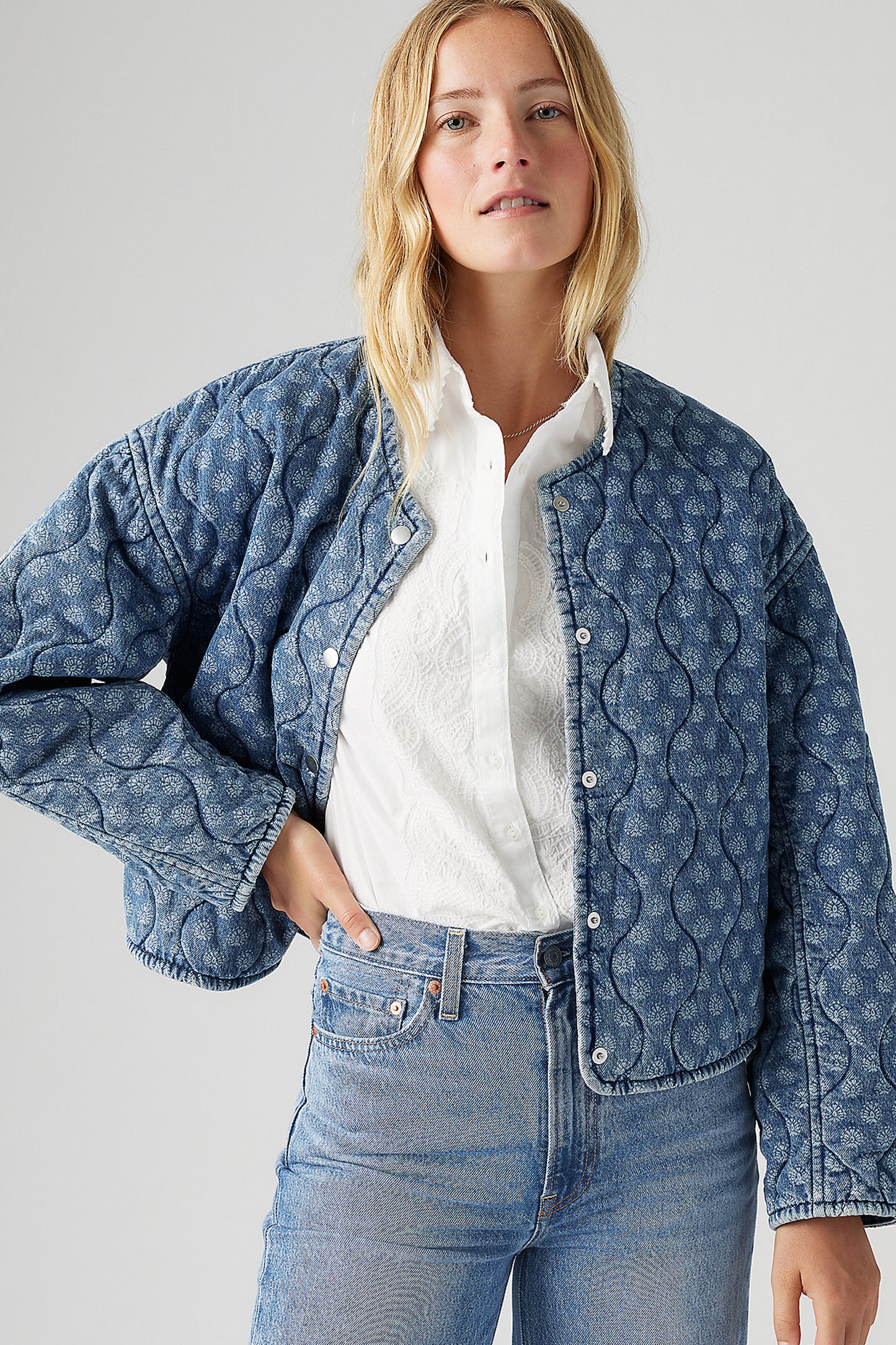 Rumer Quilted Liner Jacket Faye Geo Denim Blue