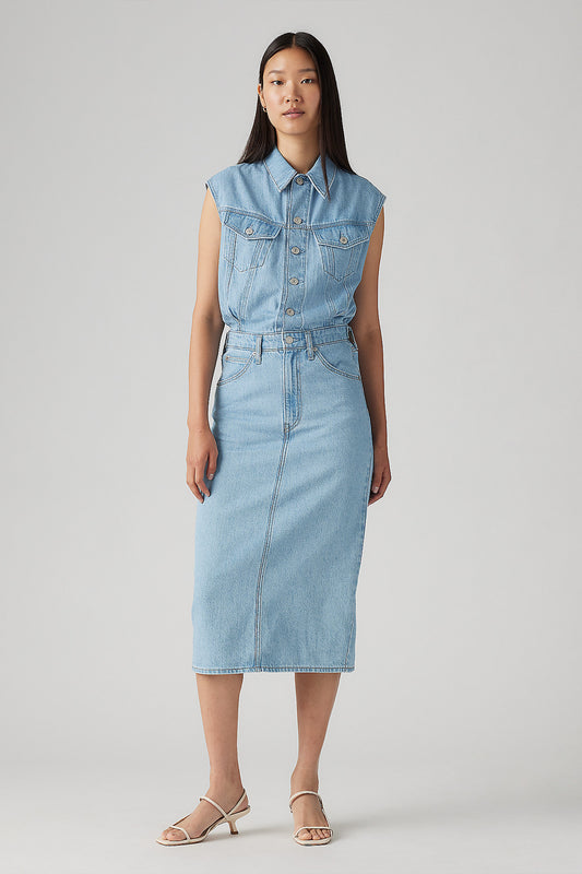 Iconic Sleeveless Dress Wrapped in Blue