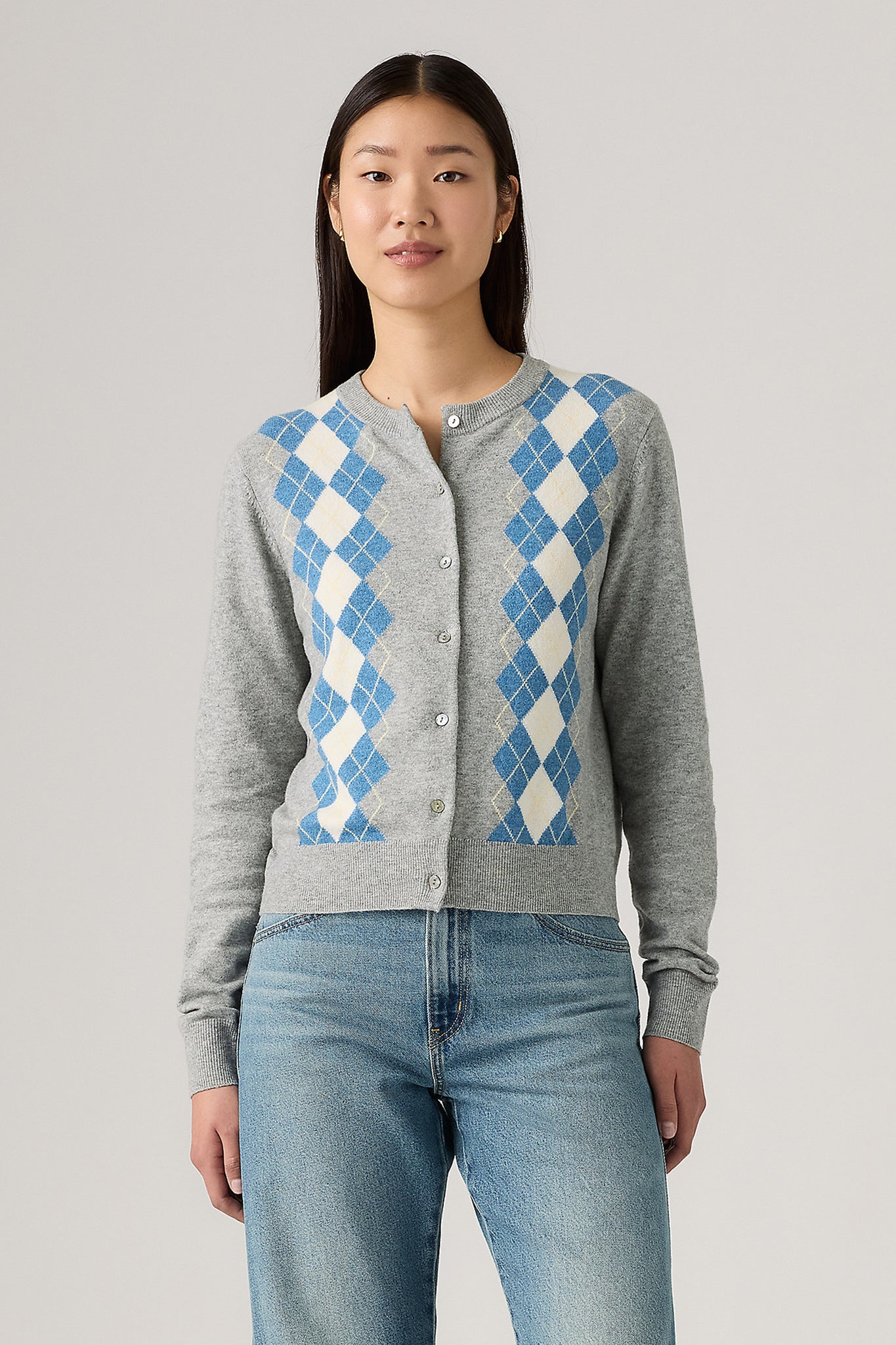 Supersoft Crewneck Cardigan Elgin Placed Argyle V2 Star Sapphire Triblend