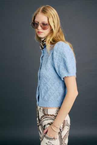 Pauline Pointelle Shortsleeve Cardigan Glacier Lake
