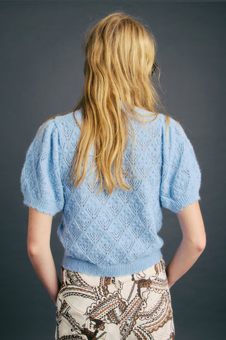 Pauline Pointelle Shortsleeve Cardigan Glacier Lake