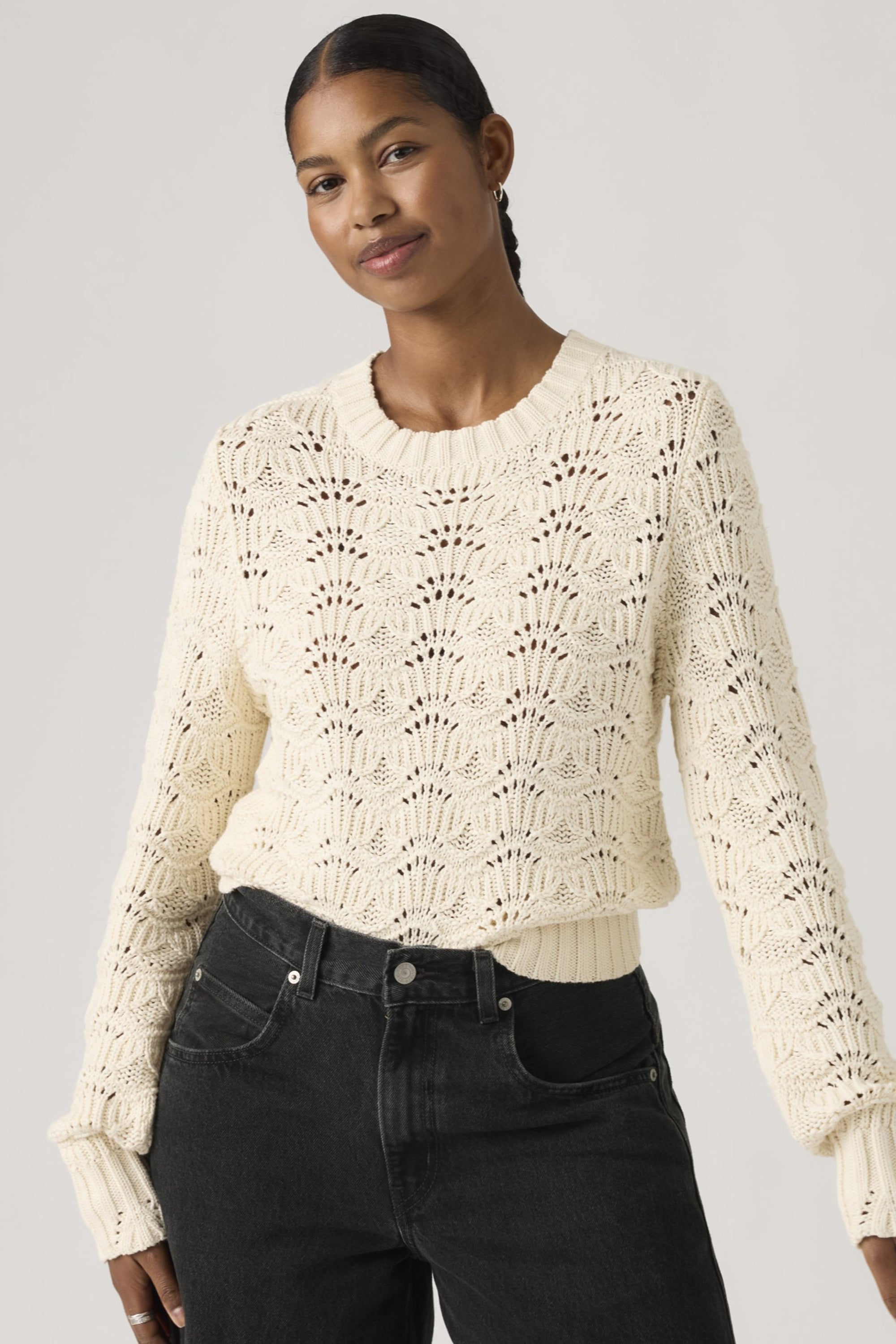 Hope Long Sleeve Crochet Pullover Egret – Karen Walker