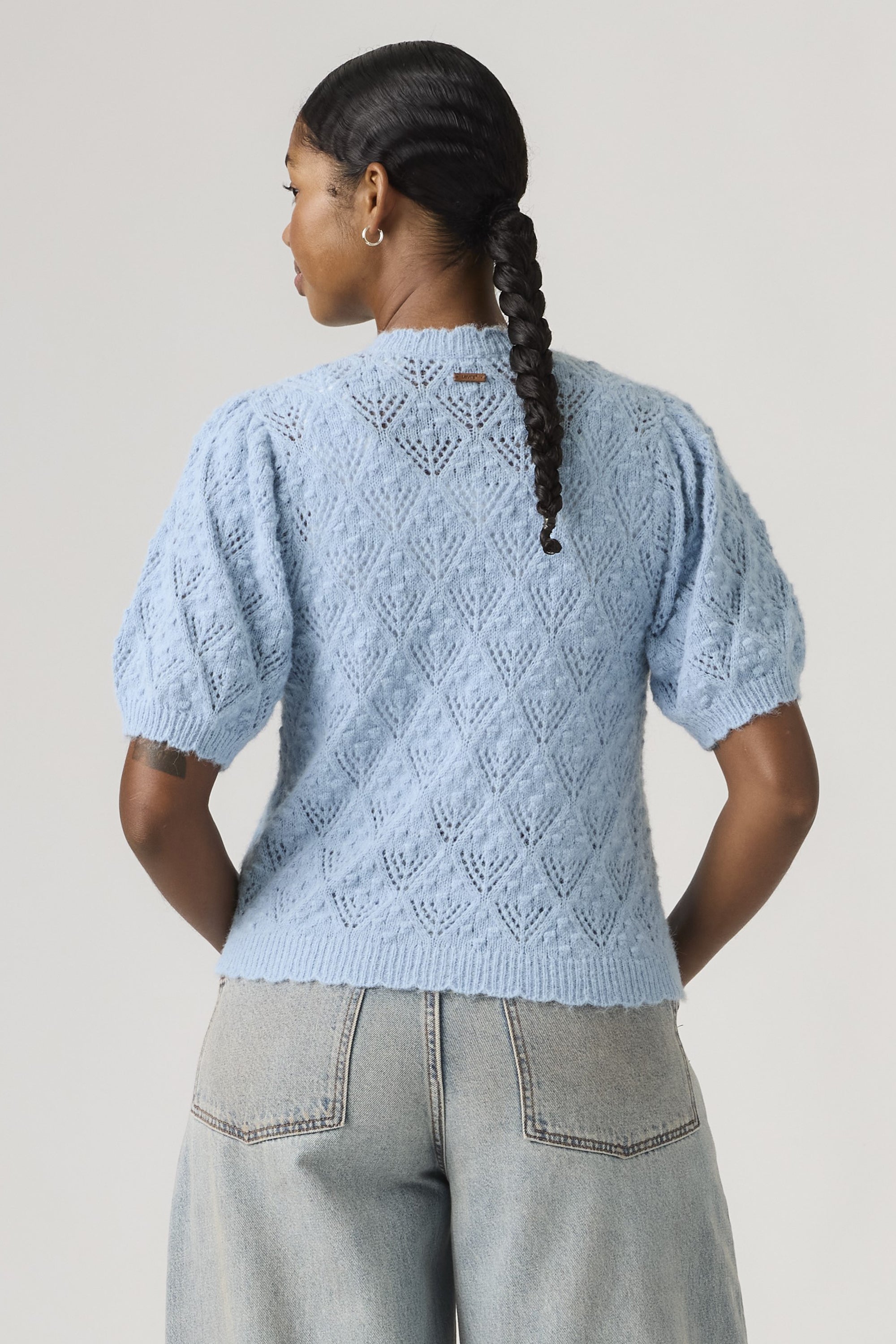 Pauline Pointelle Shortsleeve Cardigan Glacier Lake – Karen Walker