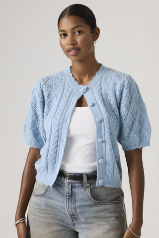 Pauline Pointelle Shortsleeve Cardigan Glacier Lake