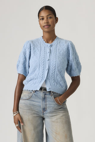 Pauline Pointelle Shortsleeve Cardigan Glacier Lake