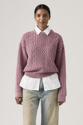 Leilah Cable Crewneck Washed Crushed Berry