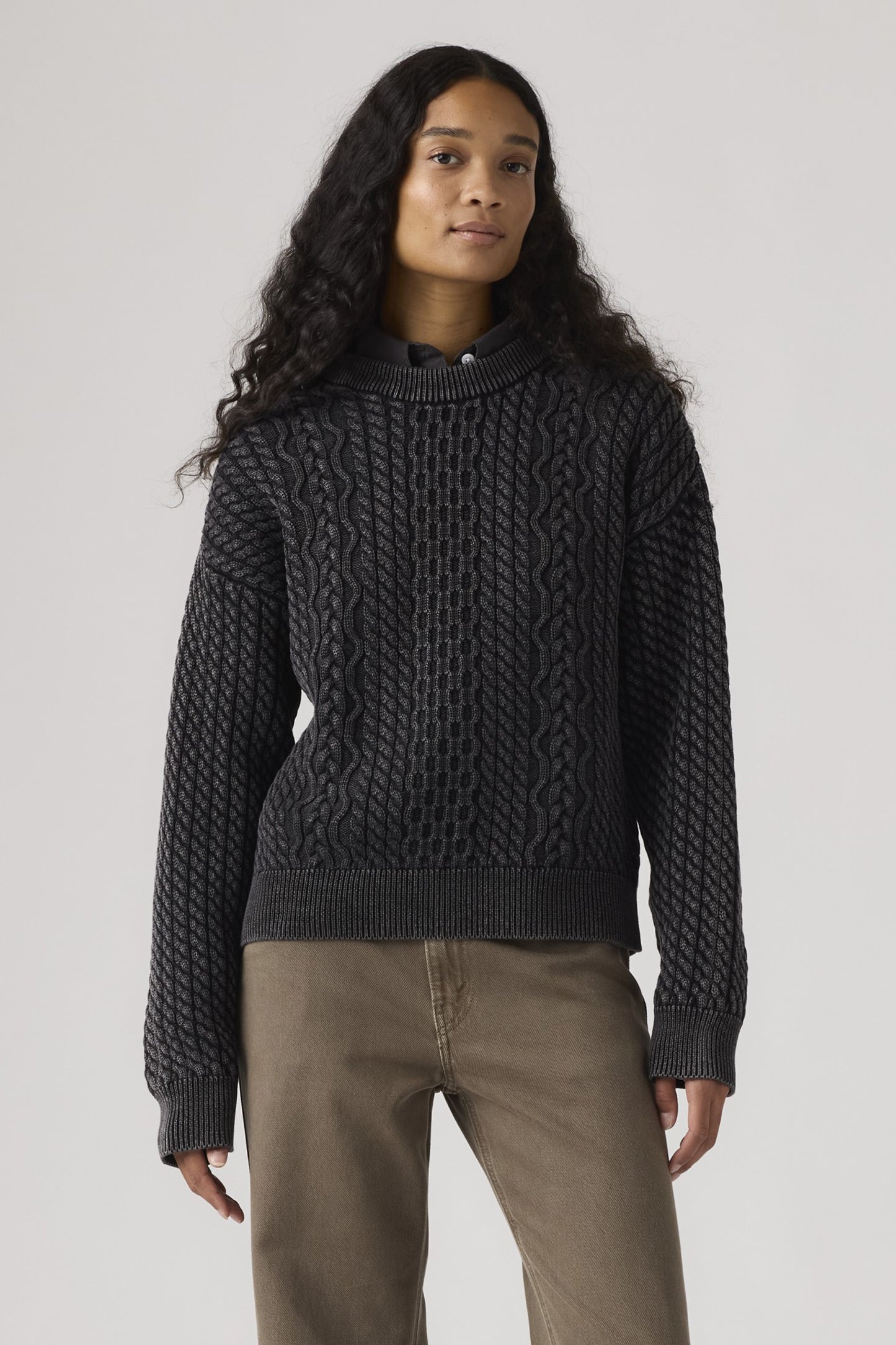 Leilah Cable Crewneck Washed Anthracite Night