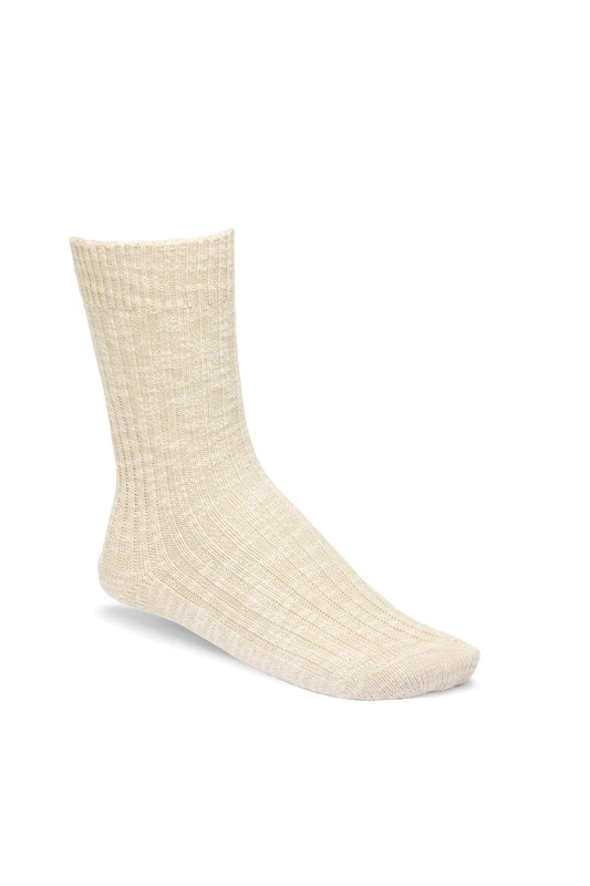 Cotton Slub Socks Beige White