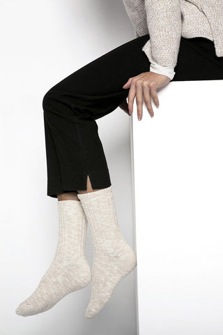 Cotton Slub Socks Beige White
