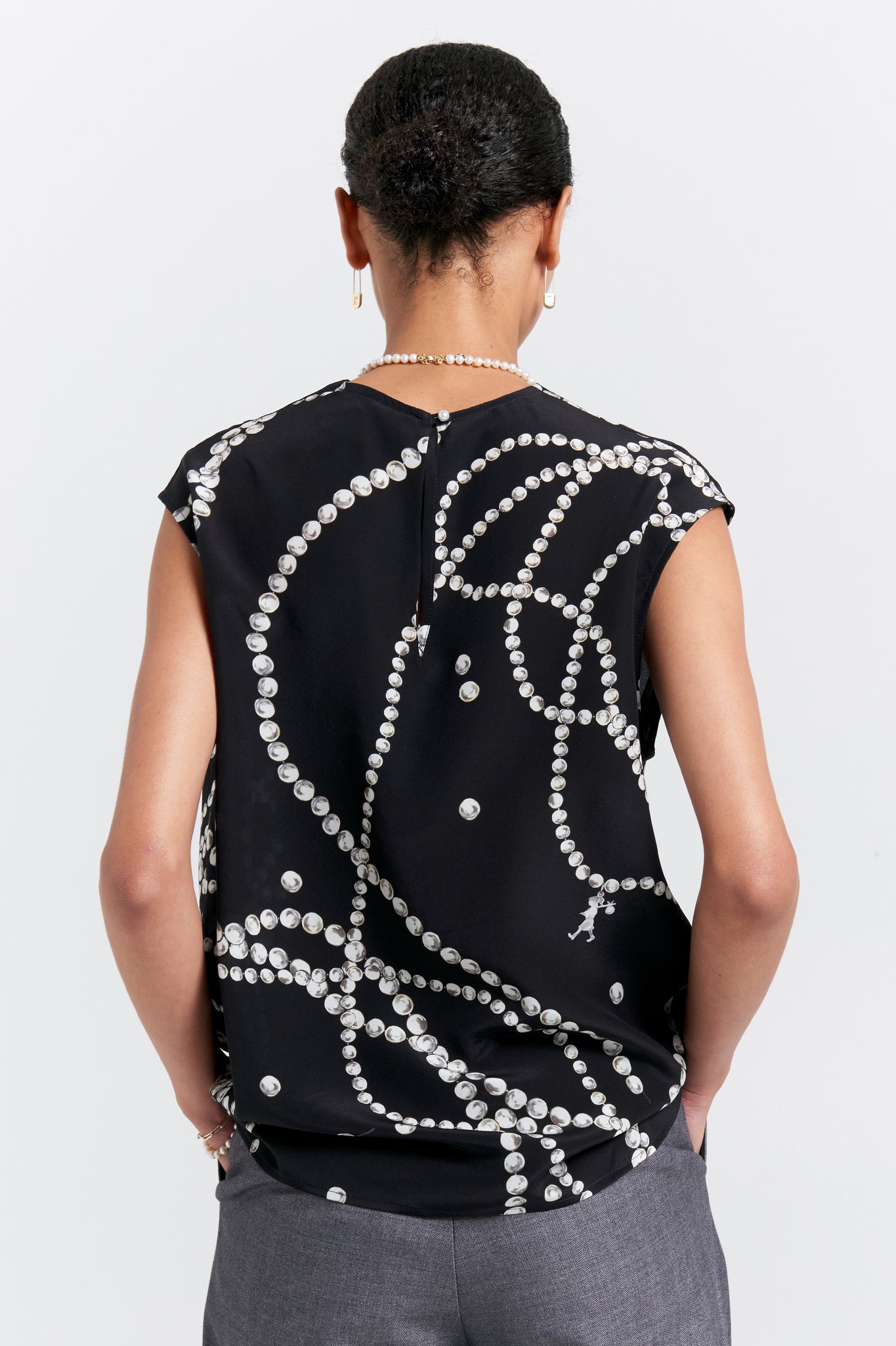 Runaway Pearls Cowl Top Black