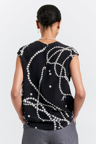 Runaway Pearls Cowl Top Black