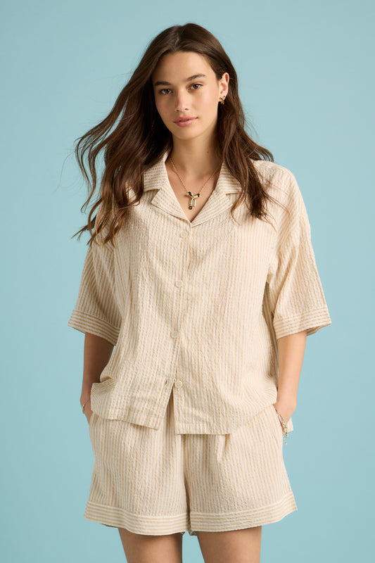 Seersucker Stripe Boxer PJ Set Pepper/Cream