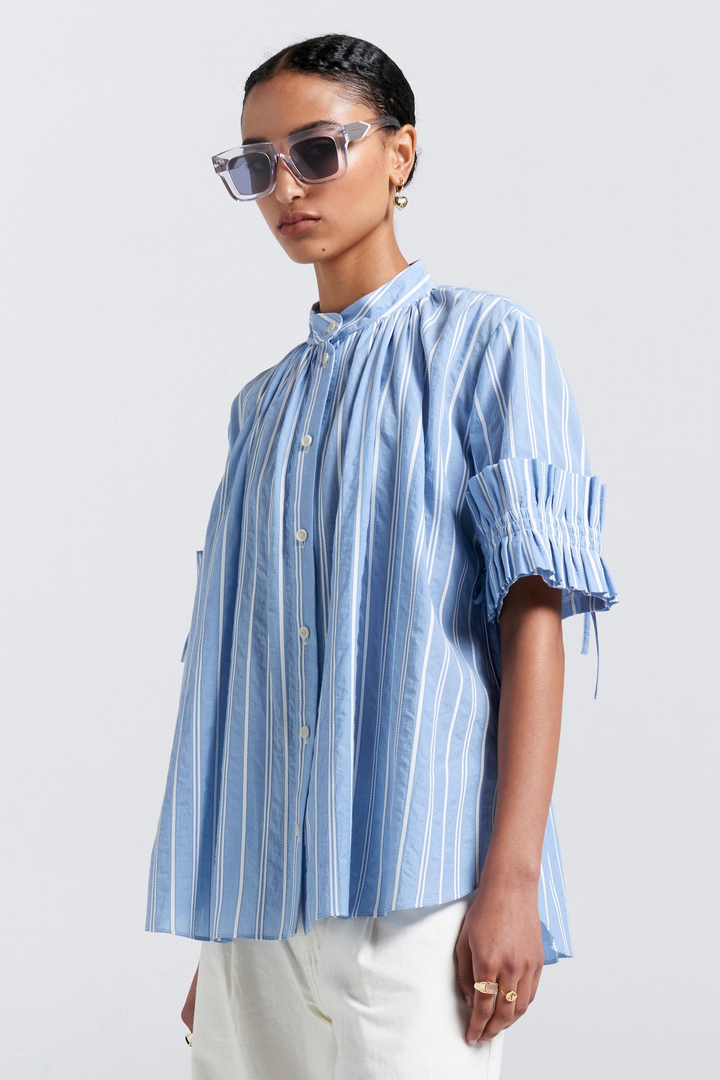 Floret Ruffle Shirt Blue