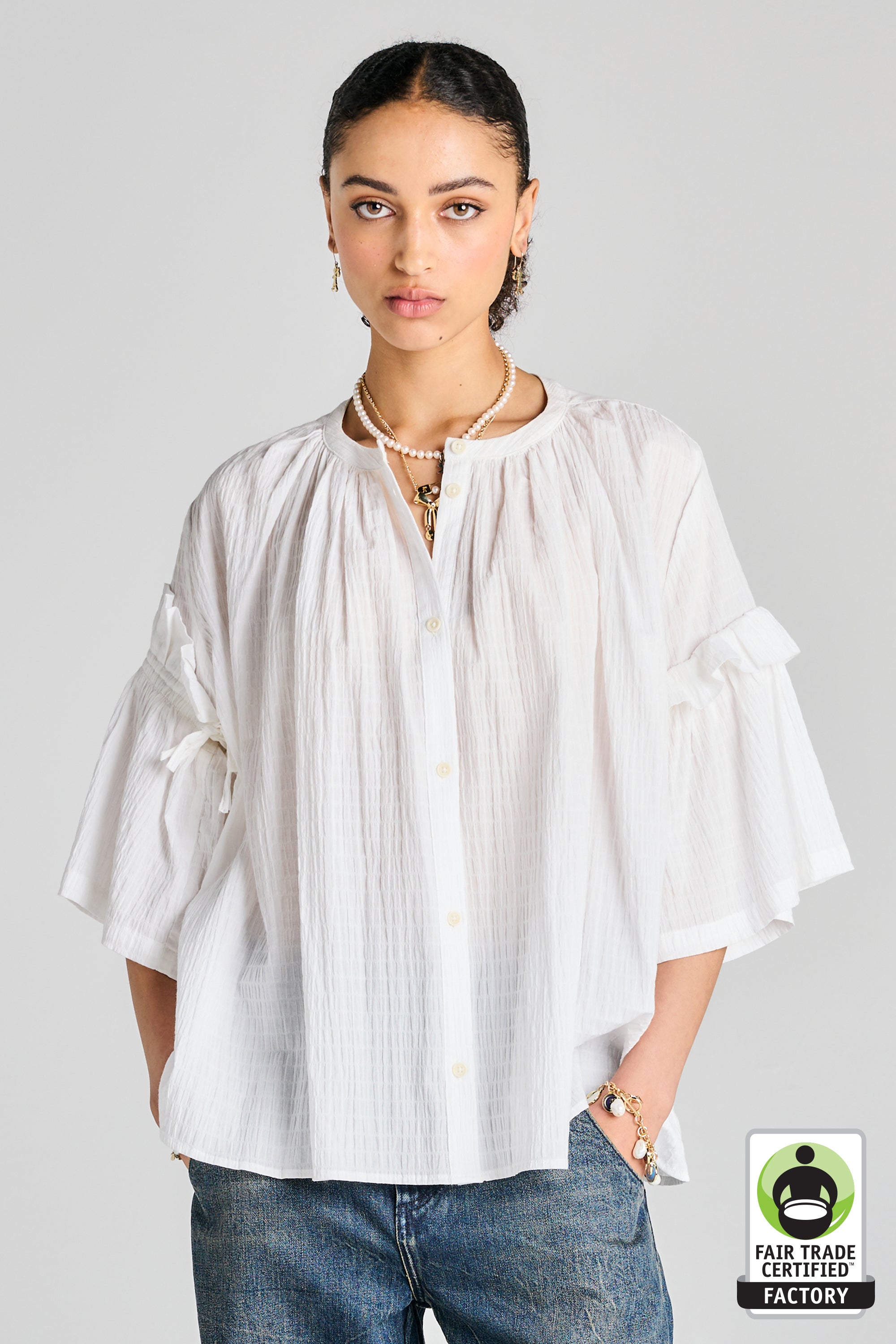 〈GOOD GRIEF!〉SHEER GATHER COTTON SHIRT GOOD GRIEF!〉SHEER GATHER COTTON SHIRT