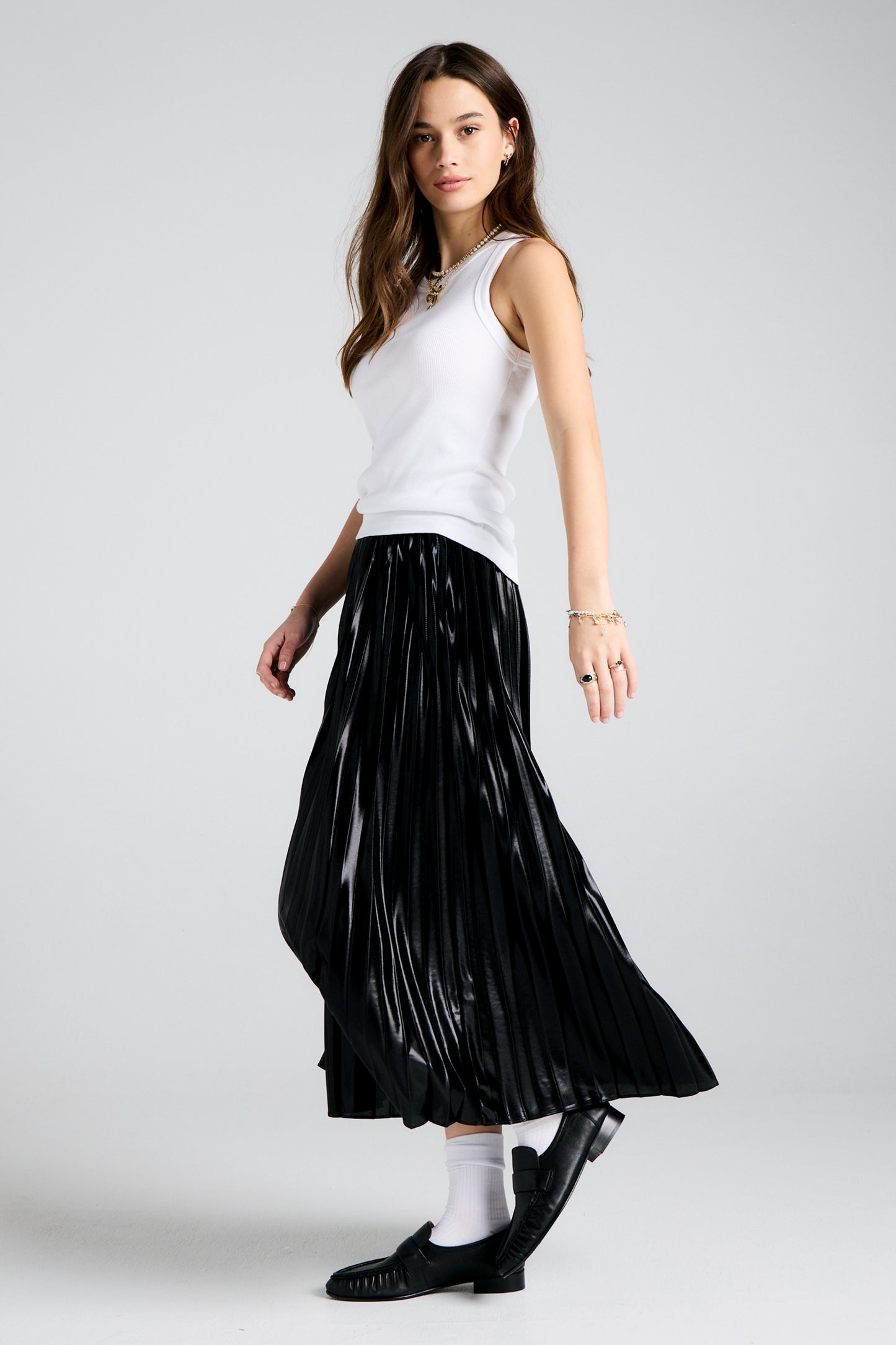 Metallic Sunray Pleated Skirt Black