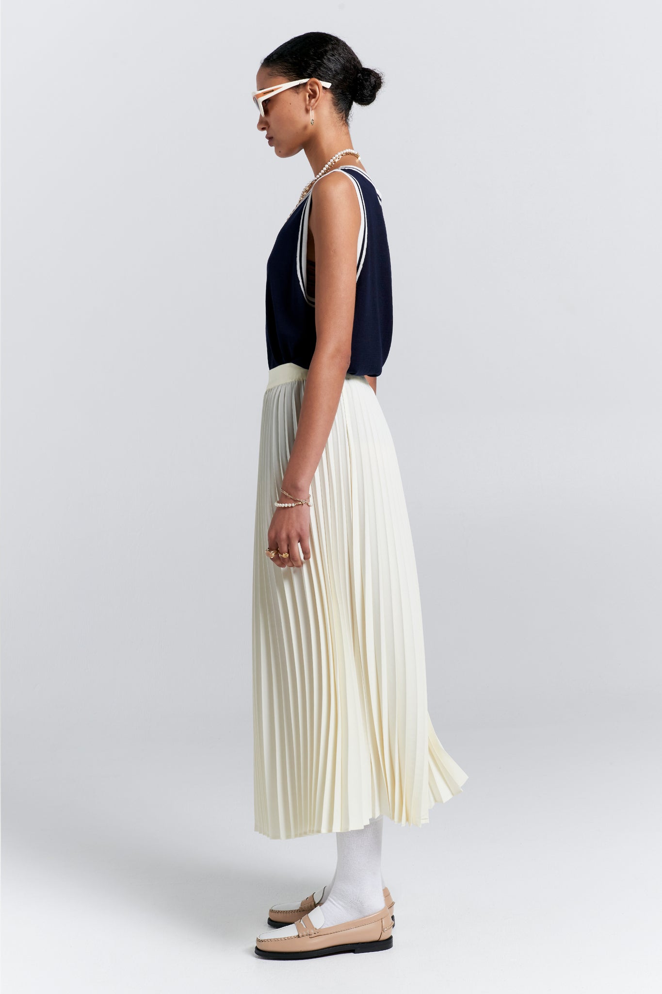 Sunray Pleated Skirt Cream