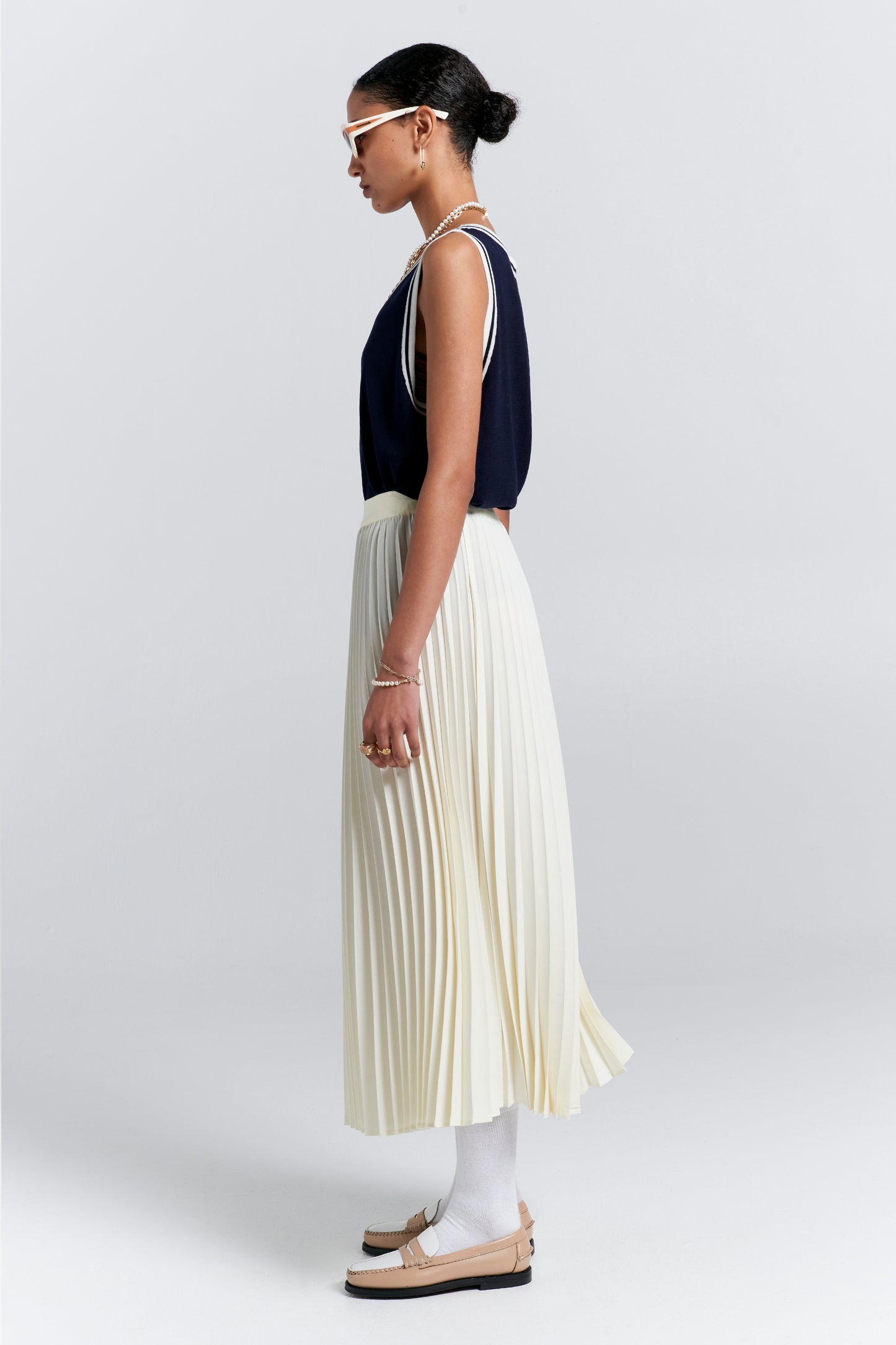 Sunray Pleated Skirt Cream
