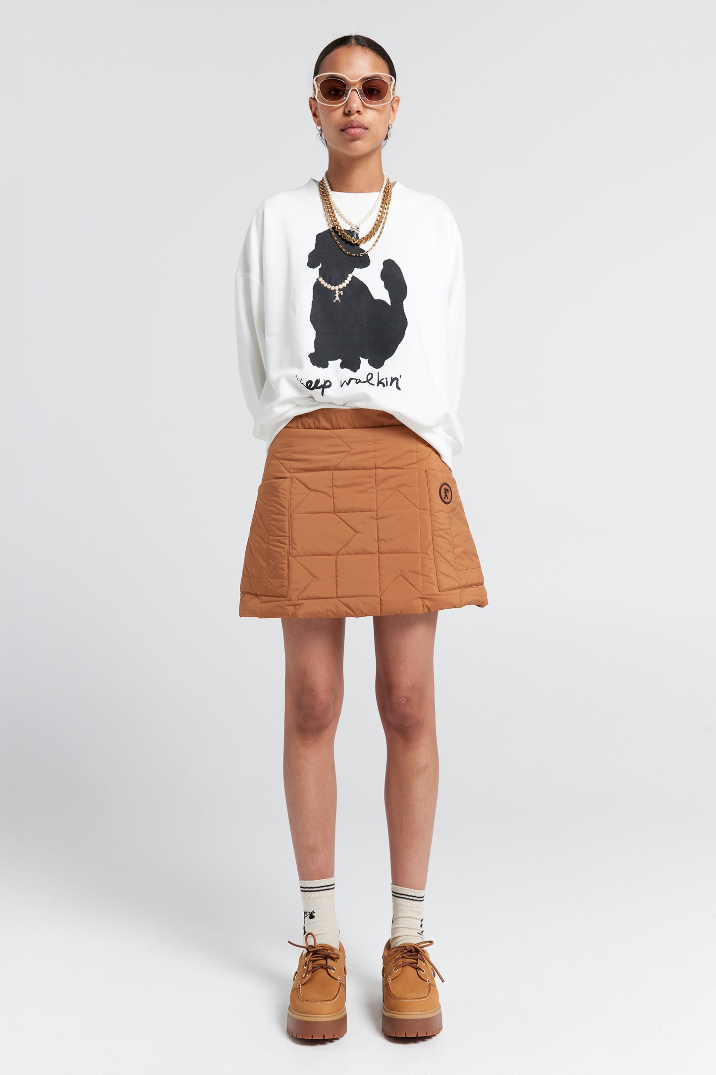 Quilted Monogram Skirt Dark Tan