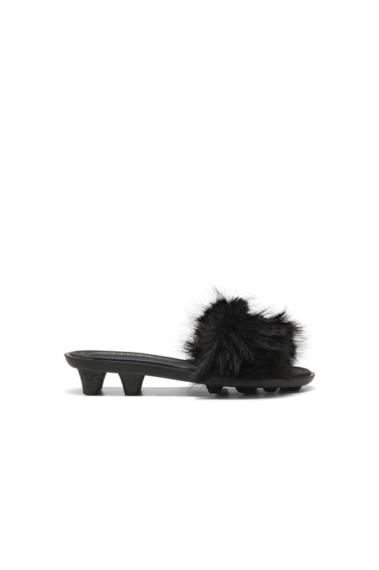 Chic Fur Slides Black/Silver