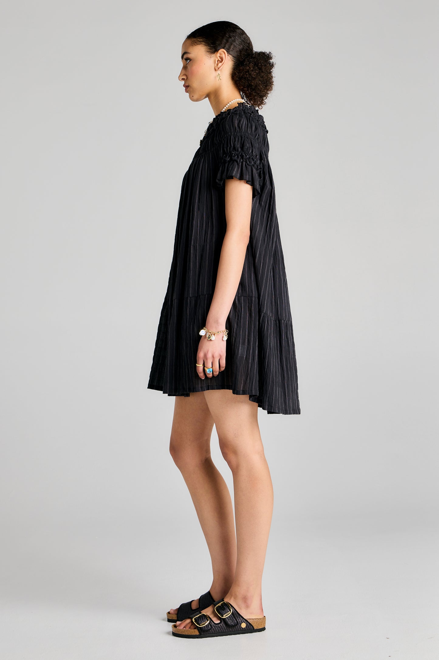 Mini Orestes Organic Cotton Dress Stripe Cotton Voile Black