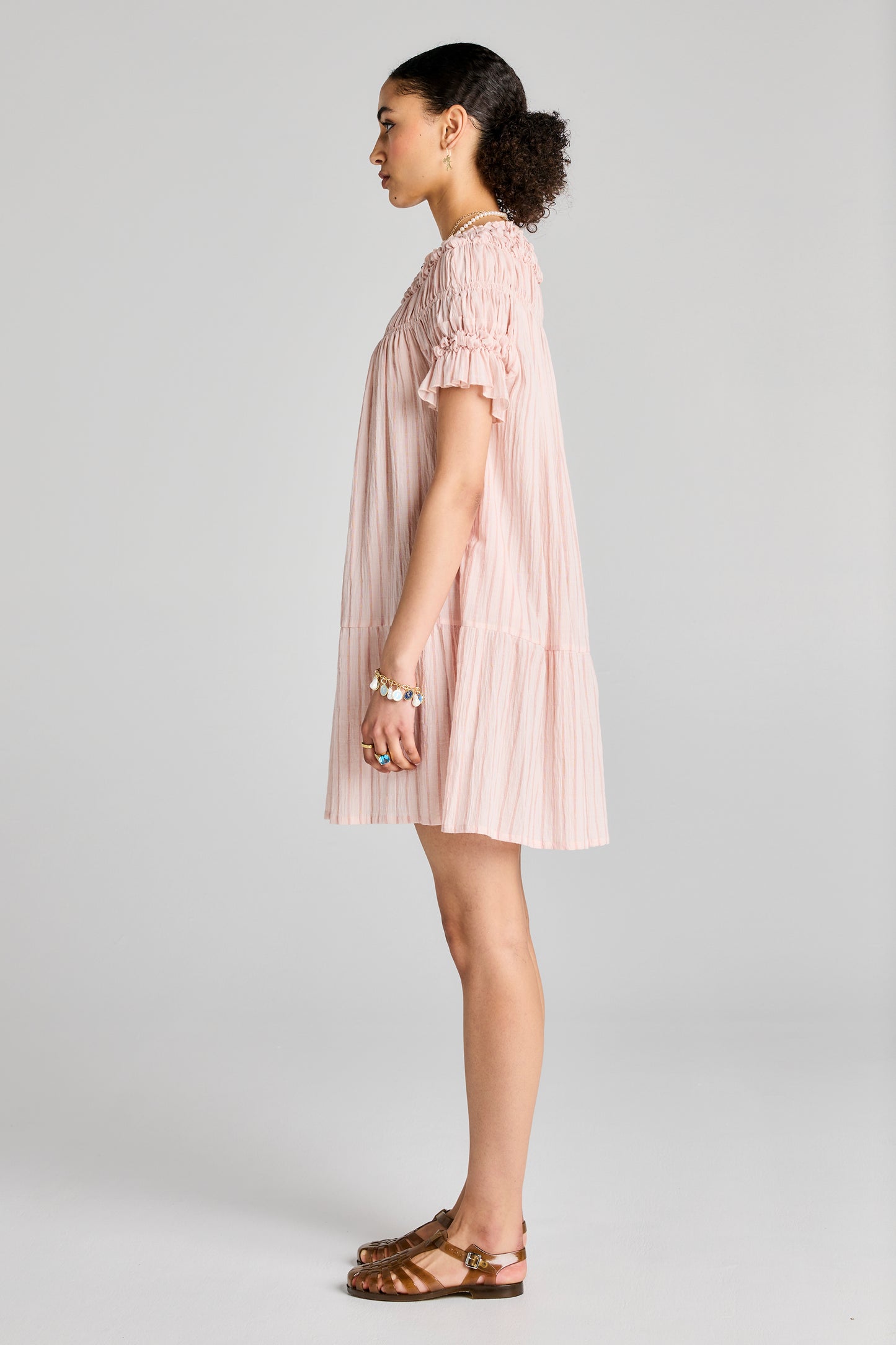 Mini Orestes Organic Cotton Dress Stripe Cotton Voile Pink