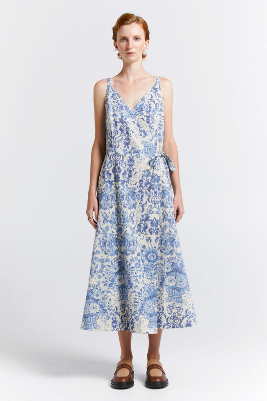 Cherished Wrap Dress Natural/Blue