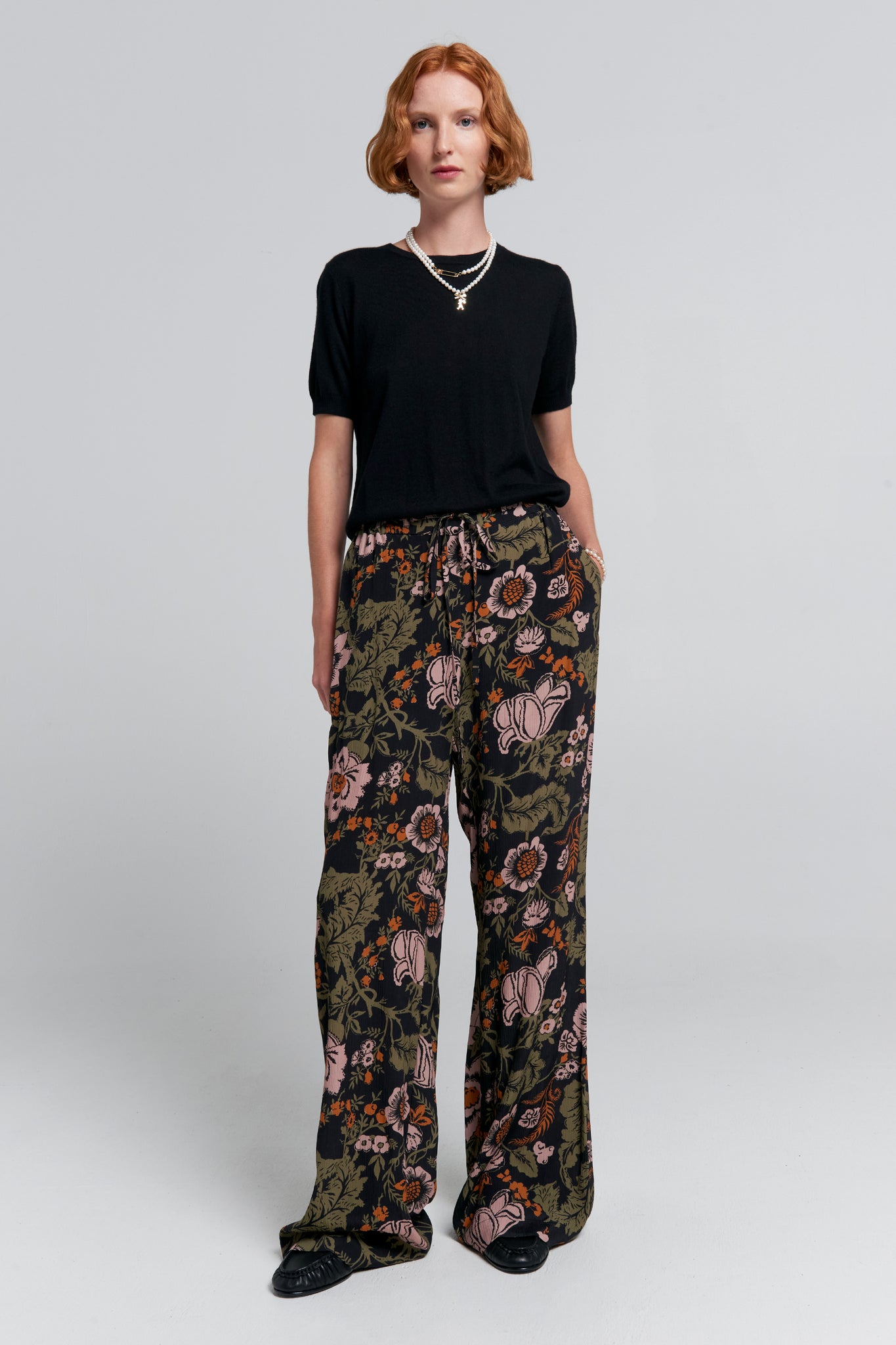 Tied Palazzo Lounge Pants Black Multi